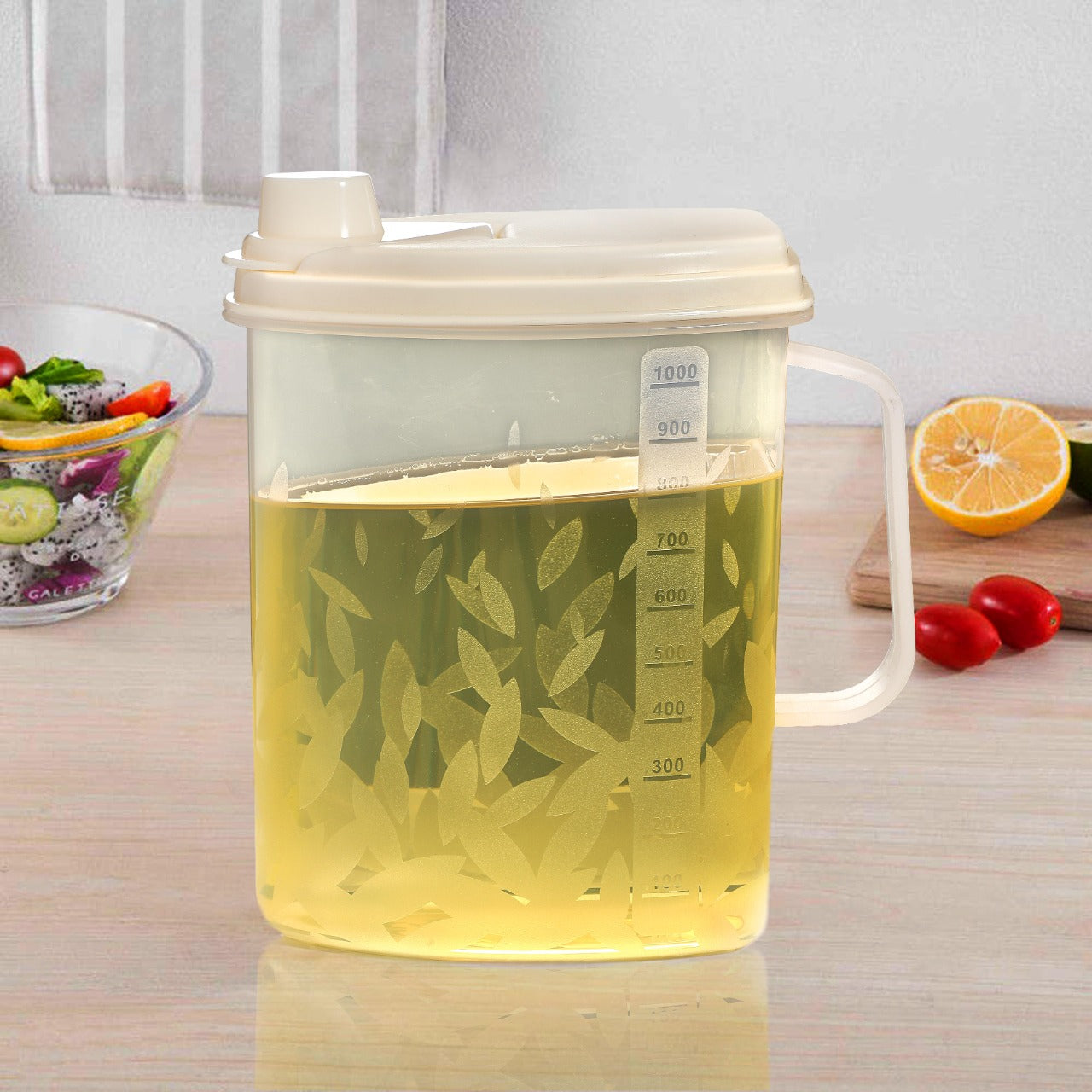 Mini Oil Jug | 1 Ltr Clear Plastic Oil Jug with Lid & Handle | Multipurpose Kitchen Liquid Container