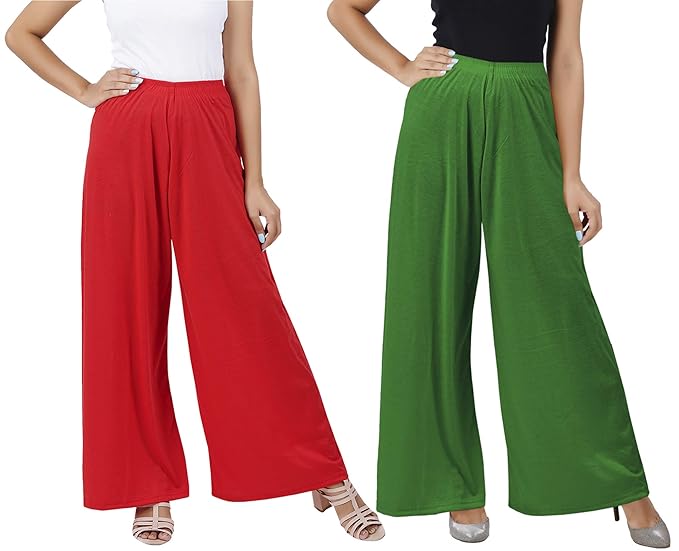 (⭐Pack of 2⭐)100% Pure & Soft Viscos Rayon Palazzo Trousers for Women Relaxed Bottom Adult Pajama Pants Viscose Palazzo Pants Regular Fit Flared Palazoo Pants Daily Use Stylish Plain Plazoo Trendz Cotton Viscose Loose Fit Flared Wide Leg Palazzo Plazo