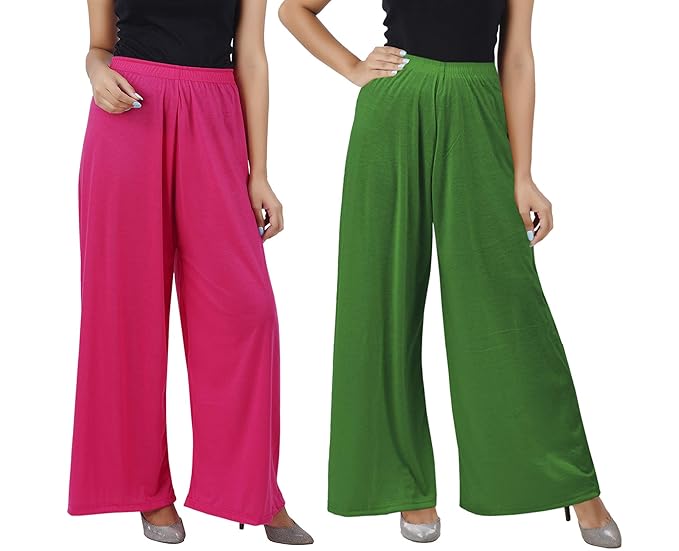 (⭐Pack of 2⭐)100% Pure & Soft Viscos Rayon Palazzo Trousers for Women Relaxed Bottom Adult Pajama Pants Viscose Palazzo Pants Regular Fit Flared Palazoo Pants Daily Use Stylish Plain Plazoo Trendz Cotton Viscose Loose Fit Flared Wide Leg Palazzo Plazo