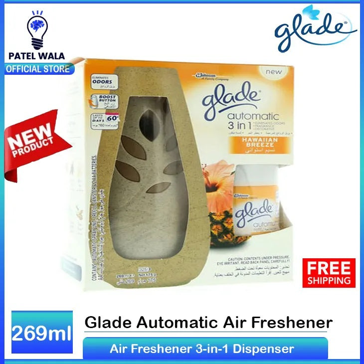 PATEL WALA Glade Air Freshener Dispenser Room Spray Refill 269ml for room, washroom, bathroom, wash room perfume spray only machine auto Glade 3-in-1 Automatic Air Freshener - Hawaiian Breeze, 269ml