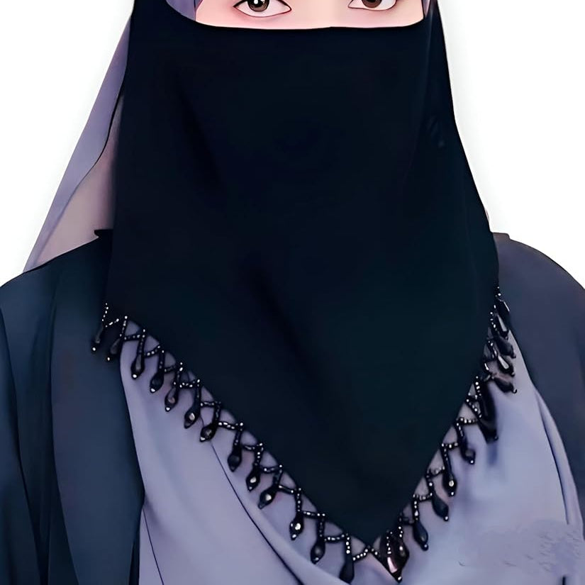 (New) Arabic Style Premium Hijab Niqab Patti Forehead Cover V Shape Nosepiece Canvas Pardah With Diamond Lace Hand Work