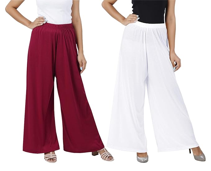 (⭐Pack of 2⭐)100% Pure & Soft Viscos Rayon Palazzo Trousers for Women Relaxed Bottom Adult Pajama Pants Viscose Palazzo Pants Regular Fit Flared Palazoo Pants Daily Use Stylish Plain Plazoo Trendz Cotton Viscose Loose Fit Flared Wide Leg Palazzo Plazo