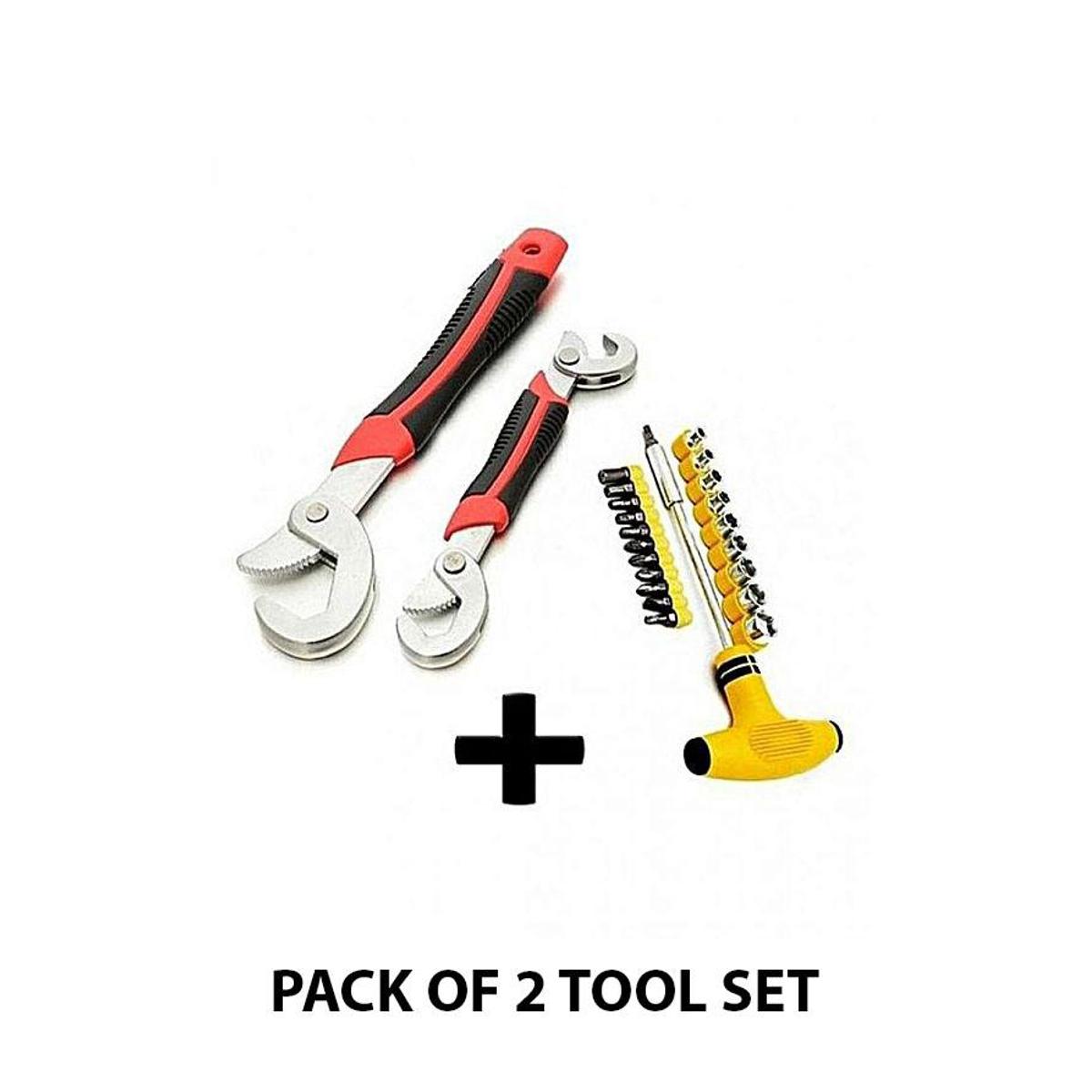 Pack Of 2 - Snap N Grip Wrench Set + 24 In 1 Socket & Bits Set - Silver