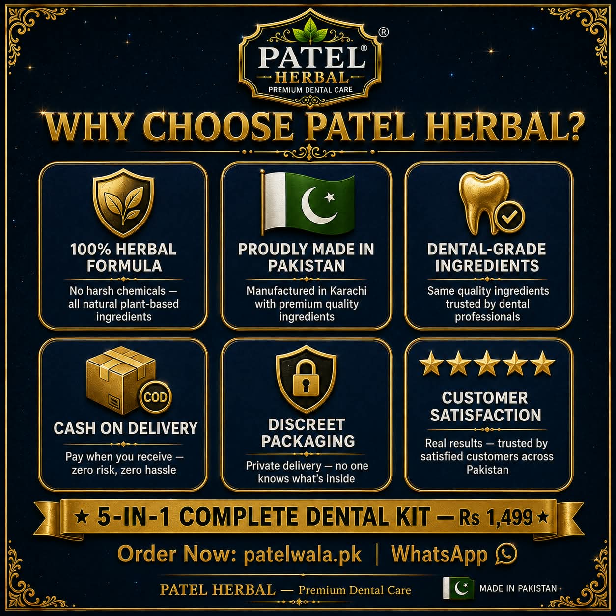 Patel Herbal Stain Remover Tooth Powder Kit — 5-IN-1 (50g)