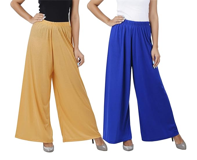 (⭐Pack of 2⭐)100% Pure & Soft Viscos Rayon Palazzo Trousers for Women Relaxed Bottom Adult Pajama Pants Viscose Palazzo Pants Regular Fit Flared Palazoo Pants Daily Use Stylish Plain Plazoo Trendz Cotton Viscose Loose Fit Flared Wide Leg Palazzo Plazo