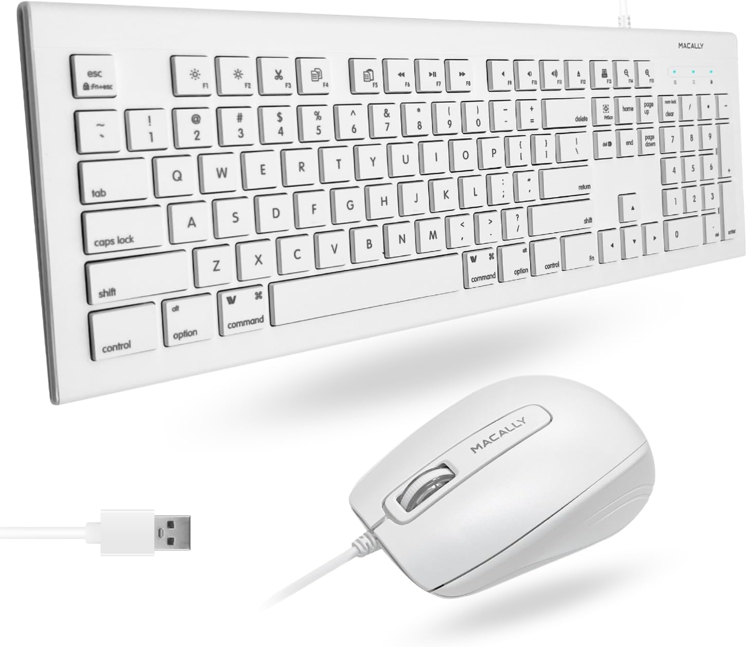 ( Pack of 2 ) Macally 104 Key USB Wired Keyboard and Mouse Combo with Apple Shortcut Keys for Mac, iMac, Macbook, and Windows PC (MKEYECOMBO), White