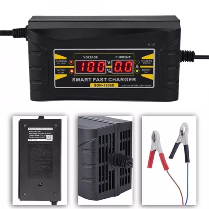 12V 6A Automatic Smart Fast Car Battery Charger Power Supply with Display Screen EU Plug