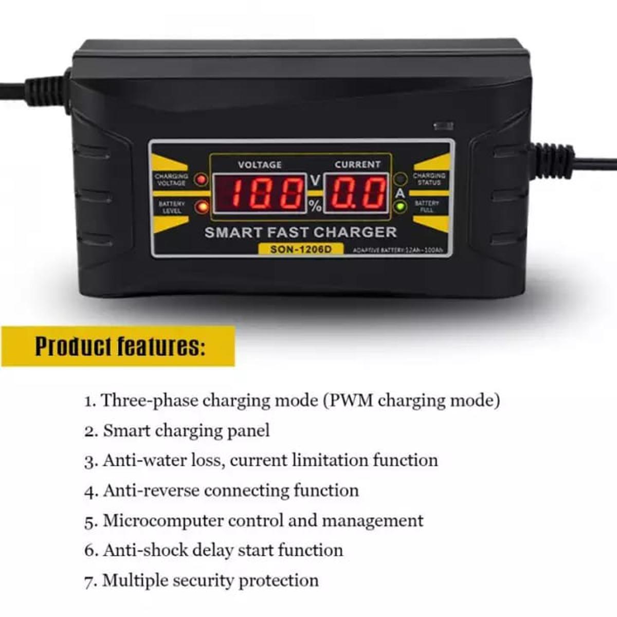 12V 6A Automatic Smart Fast Car Battery Charger Power Supply with Display Screen EU Plug