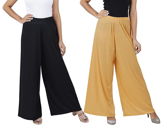 (⭐Pack of 2⭐)100% Pure & Soft Viscos Rayon Palazzo Trousers for Women Relaxed Bottom Adult Pajama Pants Viscose Palazzo Pants Regular Fit Flared Palazoo Pants Daily Use Stylish Plain Plazoo Trendz Cotton Viscose Loose Fit Flared Wide Leg Palazzo Plazo