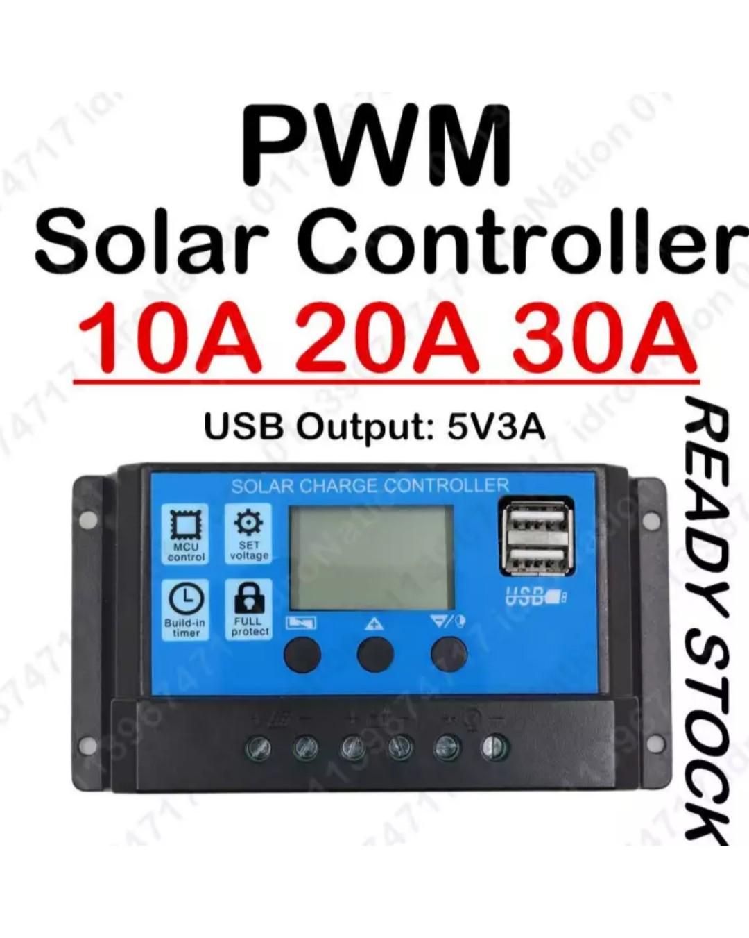 Solar Panel Battery Charger Controller Regulator 30A 20A 10A 12V 24V PWM LCD USB