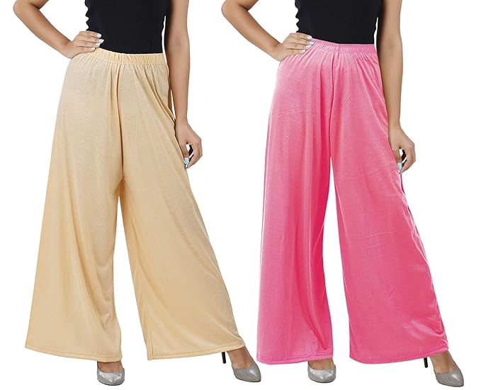 (⭐Pack of 2⭐)100% Pure & Soft Viscos Rayon Palazzo Trousers for Women Relaxed Bottom Adult Pajama Pants Viscose Palazzo Pants Regular Fit Flared Palazoo Pants Daily Use Stylish Plain Plazoo Trendz Cotton Viscose Loose Fit Flared Wide Leg Palazzo Plazo