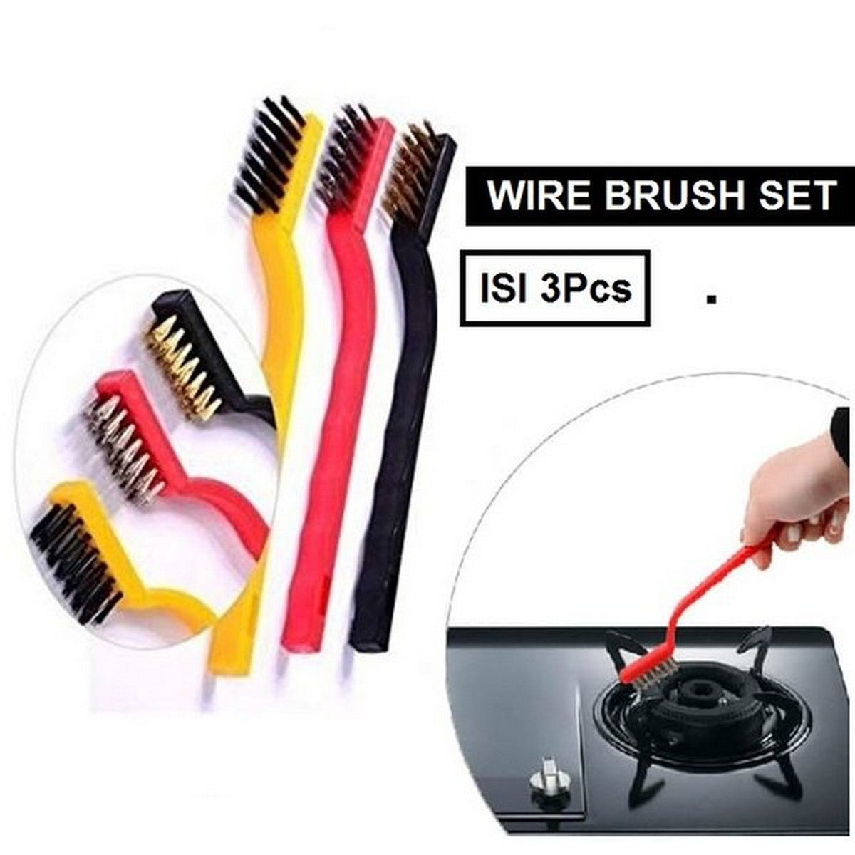 3 Pcs Mini Wire Brush Set Steel Brass Nylon Brush Cleaning Metal Rust Clean