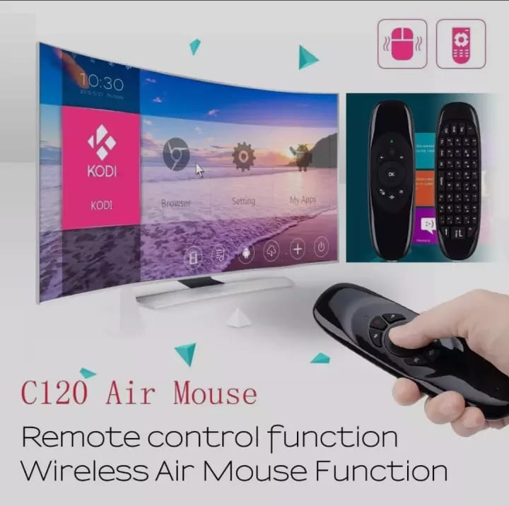 C120 2.4G لوحة مفاتيح لاسلكية ماوس هوائي وحدة تحكم عن بعد ذكية لوحة مفاتيح ألعاب لاسلكية متوافقة مع Android Box Media Player TV PC (مع بطارية قابلة للشحن) 