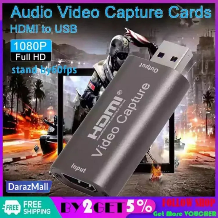 4K HD 1080P 30fps HDMI to USB Video Capture Card for Game Recording, Live Streaming, YouTube, OBS | Compatible with DSLR, PlayStation, Camcorders, TV Box, USB 2.0/3.0