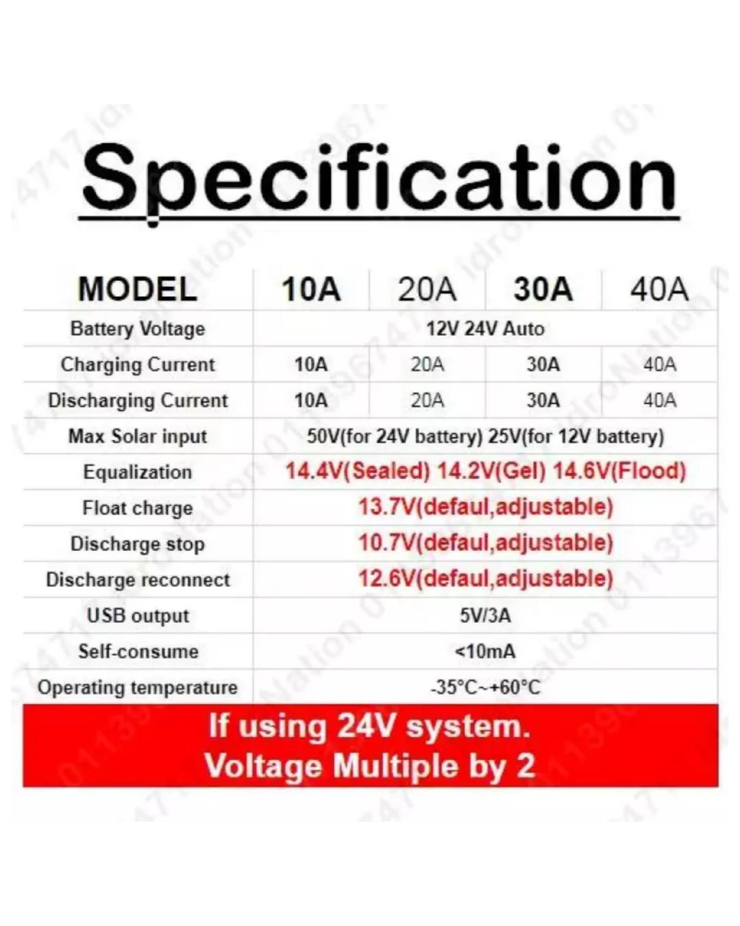 Solar Panel Battery Charger Controller Regulator 30A 20A 10A 12V 24V PWM LCD USB