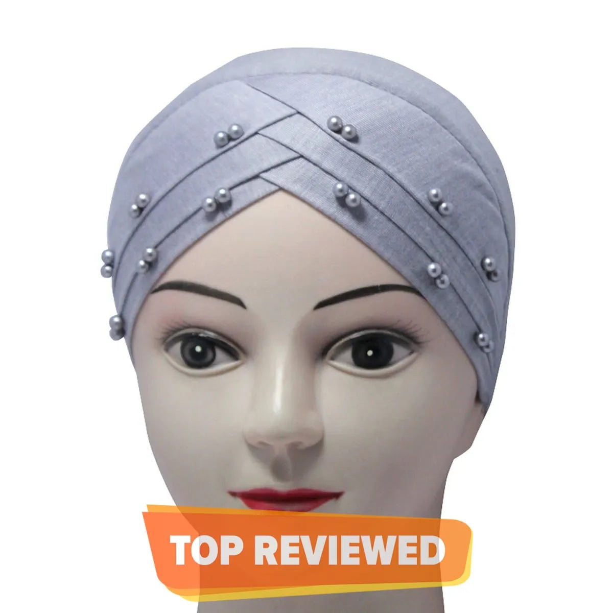 3 Layers 3D Beaded Pearl Braid Scarf Bandana | Muslim Hijab Underscarf Cap, Turban, & Headwrap Bonnet