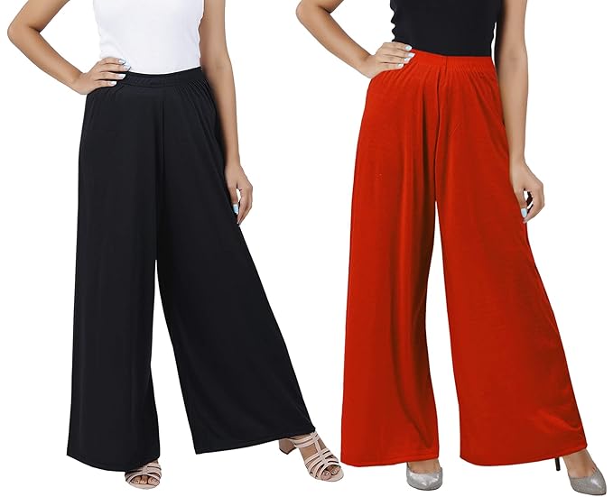 (⭐Pack of 2⭐)100% Pure & Soft Viscos Rayon Palazzo Trousers for Women Relaxed Bottom Adult Pajama Pants Viscose Palazzo Pants Regular Fit Flared Palazoo Pants Daily Use Stylish Plain Plazoo Trendz Cotton Viscose Loose Fit Flared Wide Leg Palazzo Plazo