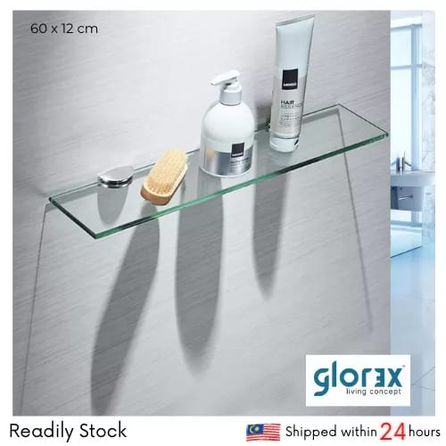 (PATEL ) (in Set) (2pcs) High Quality Thick Bathroom Wall Mounted Glass Shelf Shampoo Rack Bathroom Shelf Bathroom Rack Toilet Rack Glass Rack 1 Layer Toilet Rak Glass Rak Bathroom Rak Fast Delivery Ready Stock Readily Stock