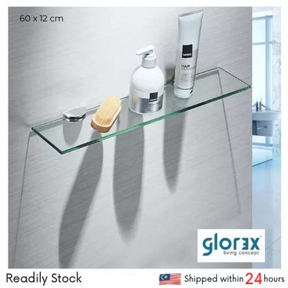 (PATEL ) (in Set) (2pcs) High Quality Thick Bathroom Wall Mounted Glass Shelf Shampoo Rack Bathroom Shelf Bathroom Rack Toilet Rack Glass Rack 1 Layer Toilet Rak Glass Rak Bathroom Rak Fast Delivery Ready Stock Readily Stock