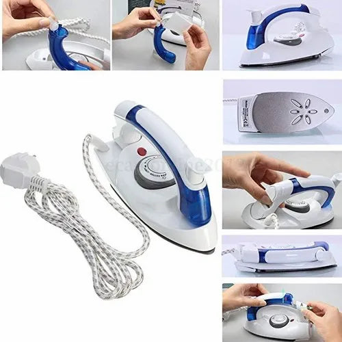 Portable Electric Steam Iron 800 Watts Mini Handheld Foldable Travel Steam Iron Portable Ironing Machine for Dry and Wet Ironing with Adjustable Thermostat for Daily Home and Travel Use Suitable for Linen , Cotton , Wool , Silk , Nylon Fabric