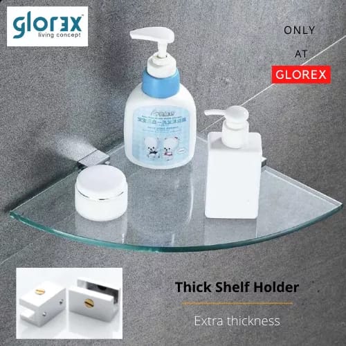 (PATEL ) (in Set) (2pcs) High Quality Thick Bathroom Wall Mounted Glass Shelf Shampoo Rack Bathroom Shelf Bathroom Rack Toilet Rack Glass Rack 1 Layer Toilet Rak Glass Rak Bathroom Rak Fast Delivery Ready Stock Readily Stock