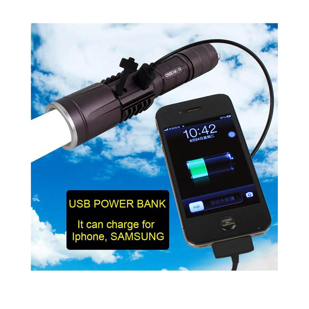 T6 - Flash Light with Power Bank - Black