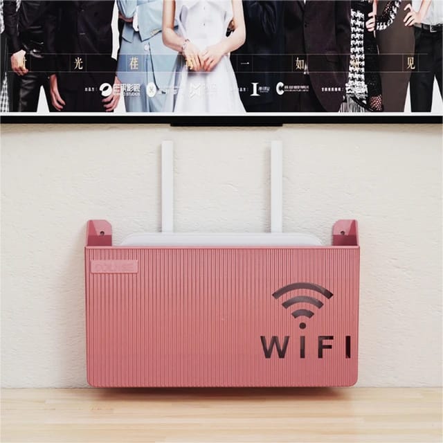 (Pink) Wall-mounted router box Office Media Decor Console Wifi box Wireless storage boxes Rack Bracket Hangings Wall Shelf TV Box Router Shelf  WiFi Stand Cord-less Phone Stand Wall Mount Wall Shelf Floating Media Shelf TV DVD Android Box Holder Stand