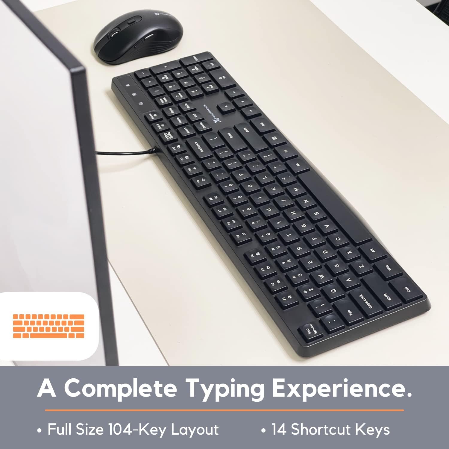 X9 Performance Wired Keyboard - Ultra Slim Full Size Ergonomic Computer Keyboard - Basic USB Keyboard for PC Desktop, Laptop with 5ft Corded Wire, 104 Quiet Keys, 14 Shortcuts, and Kickstand PATELWALA