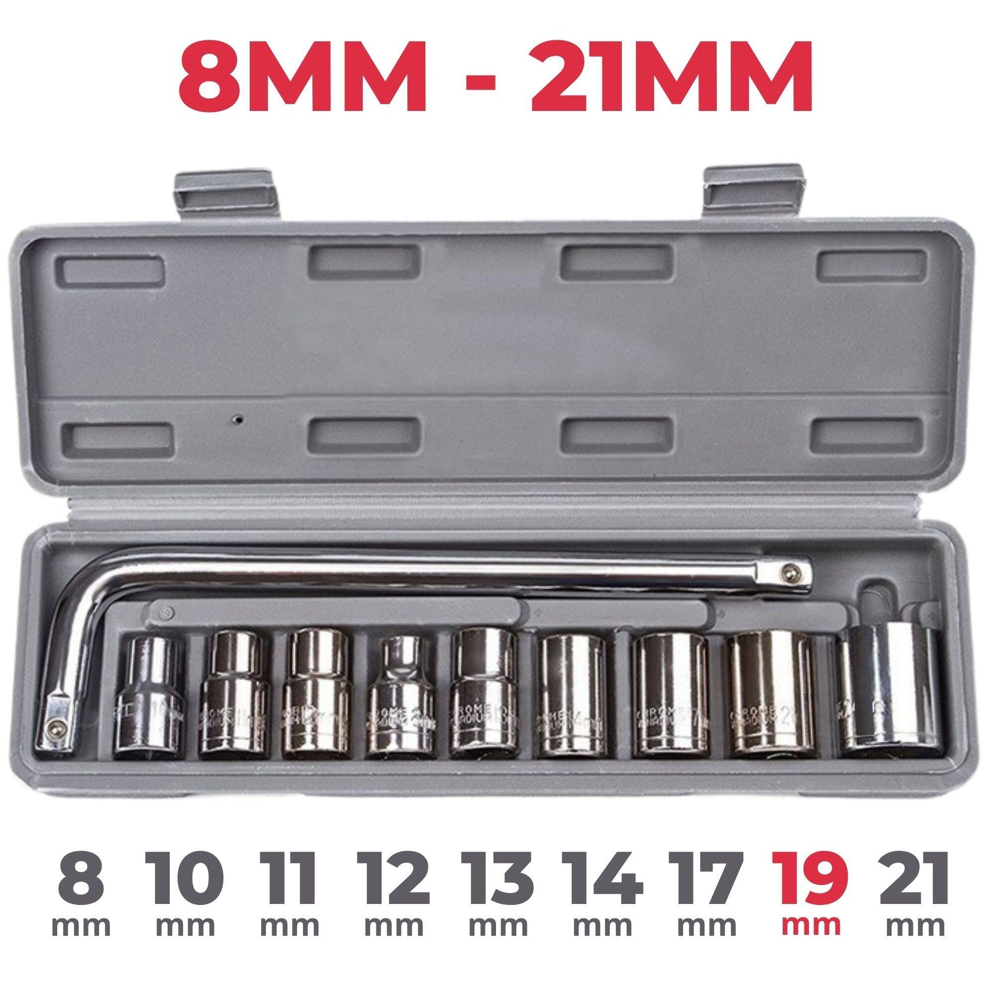 10pcs Car Socket Sleeve Wrench Kit Set 8MM - 21MM ½ Inch L Type Spanner Box Automobile Motorcycle Repairing ( NO:1810 )