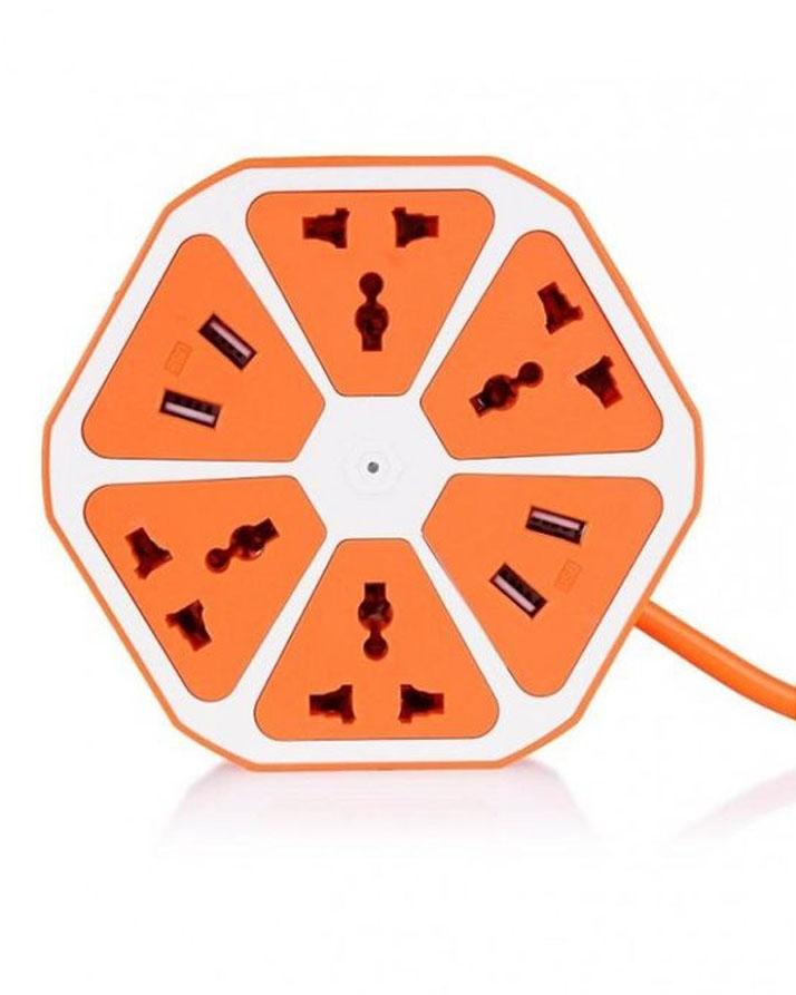 Multi Power Plug Extension - 4 Power Sockets & 4 USB Ports - Orange