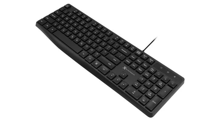 X9 Performance Wired Keyboard - Ultra Slim Full Size Ergonomic Computer Keyboard - Basic USB Keyboard for PC Desktop, Laptop with 5ft Corded Wire, 104 Quiet Keys, 14 Shortcuts, and Kickstand PATELWALA