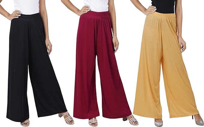 (⭐Pack of 2⭐)100% Pure & Soft Viscos Rayon Palazzo Trousers for Women Relaxed Bottom Adult Pajama Pants Viscose Palazzo Pants Regular Fit Flared Palazoo Pants Daily Use Stylish Plain Plazoo Trendz Cotton Viscose Loose Fit Flared Wide Leg Palazzo Plazo