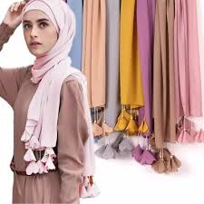 Premium Quality Chiffon Stoler with Tassels - Elegant Hijab Scarf