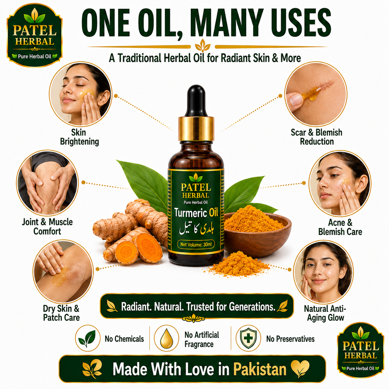 Turmeric Oil (Haldi) – 100% Pure Herbal Oil for Skin Brightening & Scar Care | 30ml