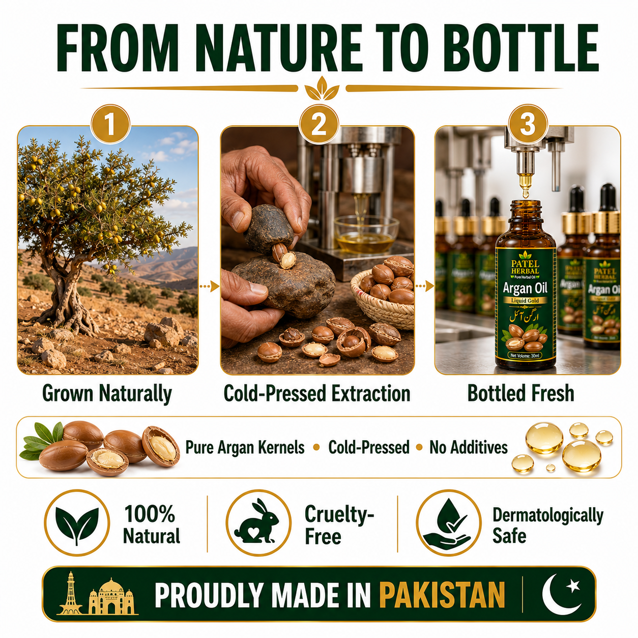 Argan Oil – 100% Pure Herbal Oil for Hair Shine, Face Glow & Anti-Aging | 30ml