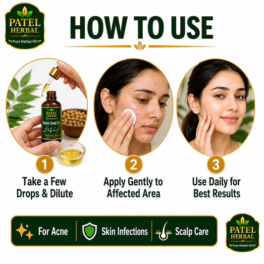 Neem Seed Oil – 100% Pure Herbal Oil for Acne, Skin Infections & Scalp Care | 30ml