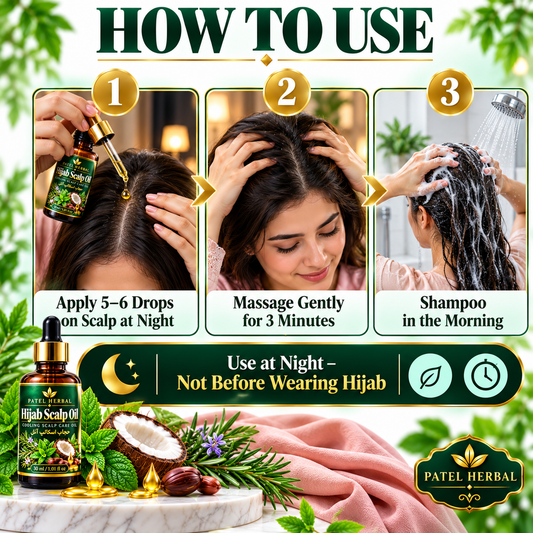 Patel Herbal Hijab Scalp Oil – Premium Herbal Oil for Cooling Scalp Comfort, Freshness Under Hijab & Soft Hair | 30ml