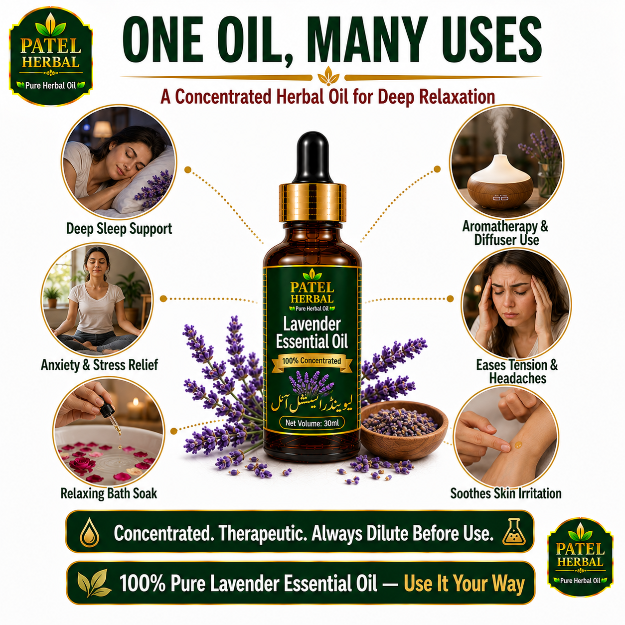 Lavender Essential Oil – 100% Pure Concentrated Therapeutic-Grade Oil for Sleep & Anxiety Relief | 30ml