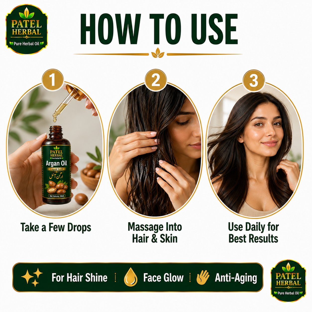 Argan Oil – 100% Pure Herbal Oil for Hair Shine, Face Glow & Anti-Aging | 30ml