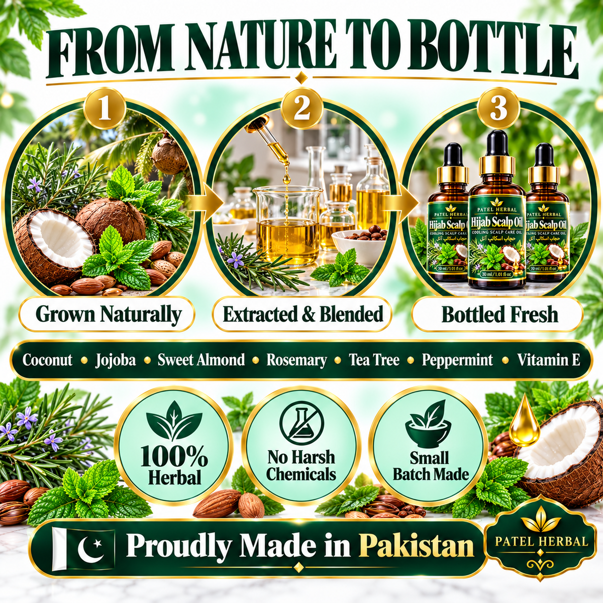 Patel Herbal Hijab Scalp Oil – Premium Herbal Oil for Cooling Scalp Comfort, Freshness Under Hijab & Soft Hair | 30ml