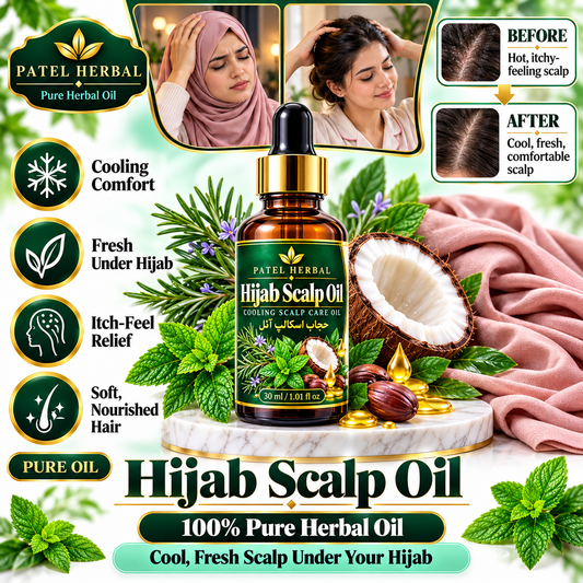 Patel Herbal Hijab Scalp Oil – Premium Herbal Oil for Cooling Scalp Comfort, Freshness Under Hijab & Soft Hair | 30ml