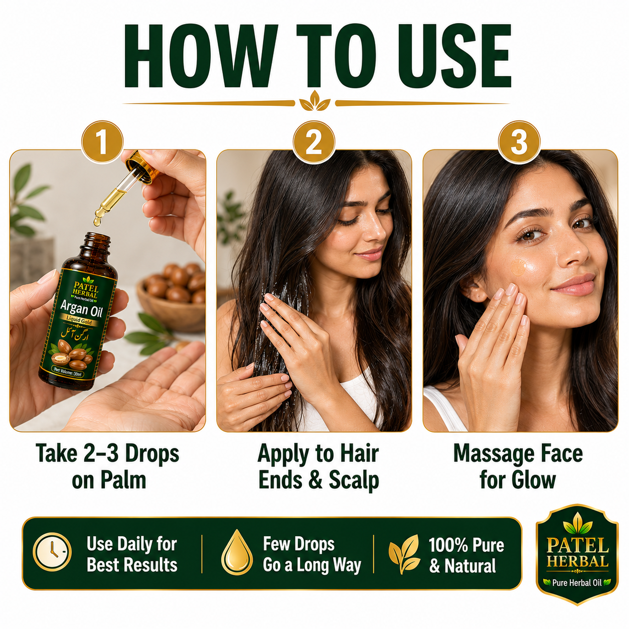 Argan Oil – 100% Pure Herbal Oil for Hair Shine, Face Glow & Anti-Aging | 30ml