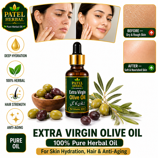 Extra Virgin Olive Oil – 100% Pure Herbal Oil for Skin Hydration, Hair & Anti-Aging | 30ml