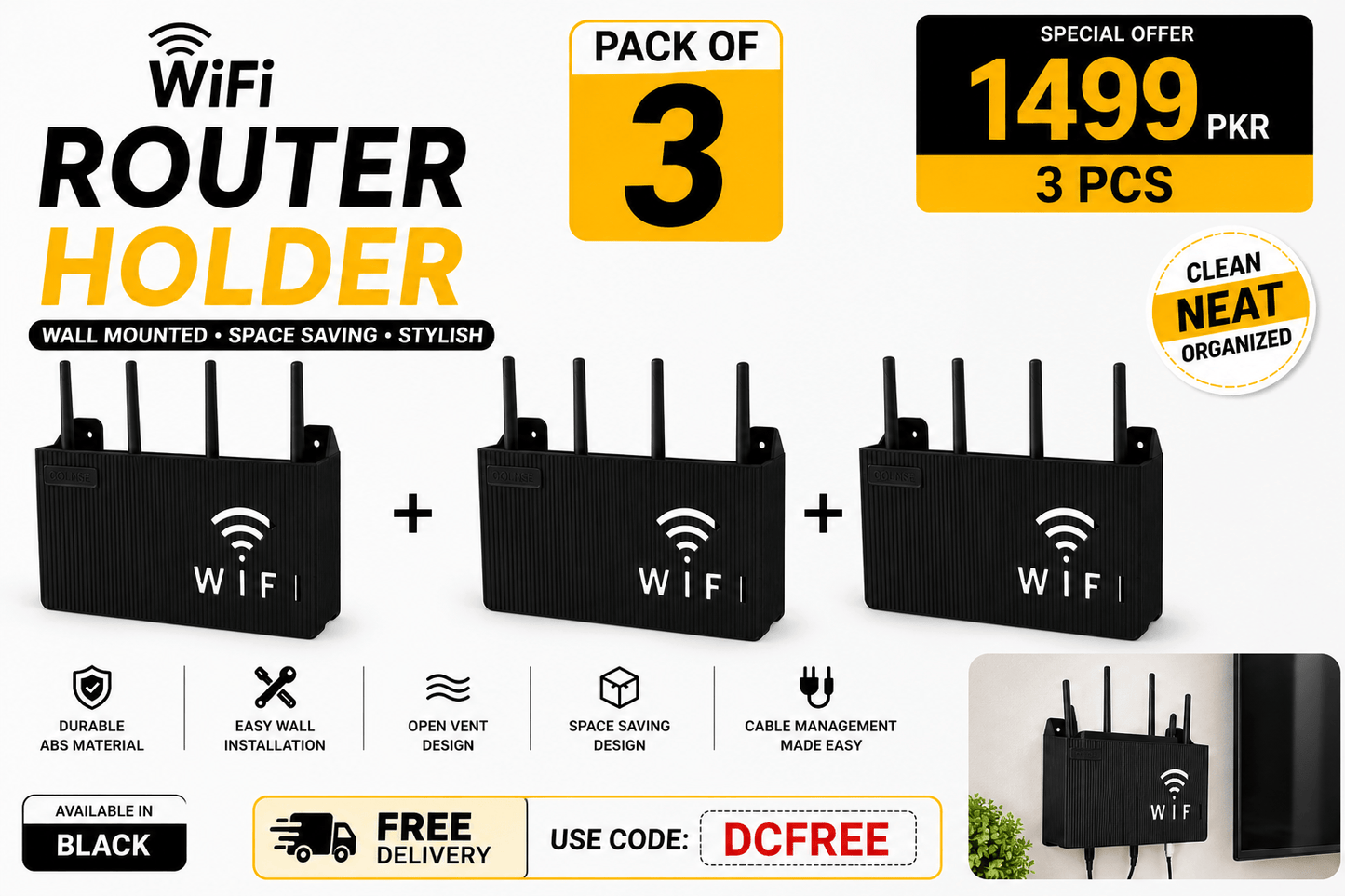 WiFi Router Holder Wall Mount | Single & Pack of 2 | White & Black Colors