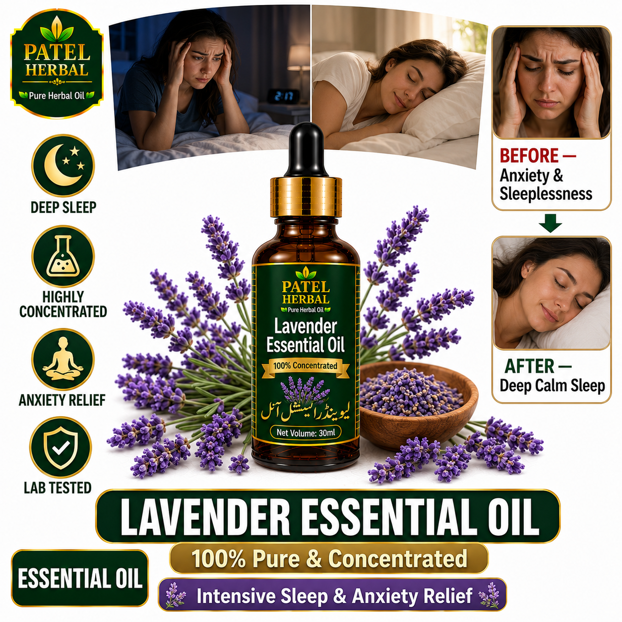 Lavender Essential Oil – 100% Pure Concentrated Therapeutic-Grade Oil for Sleep & Anxiety Relief | 30ml