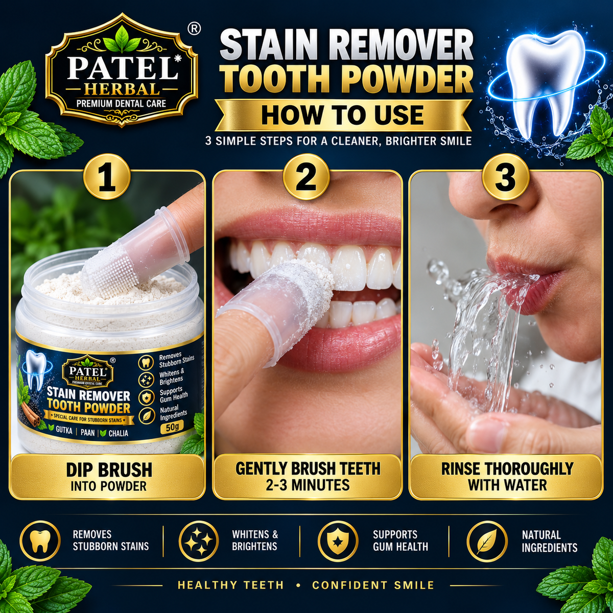 Patel Herbal Stain Remover Tooth Powder — Refill (50g)