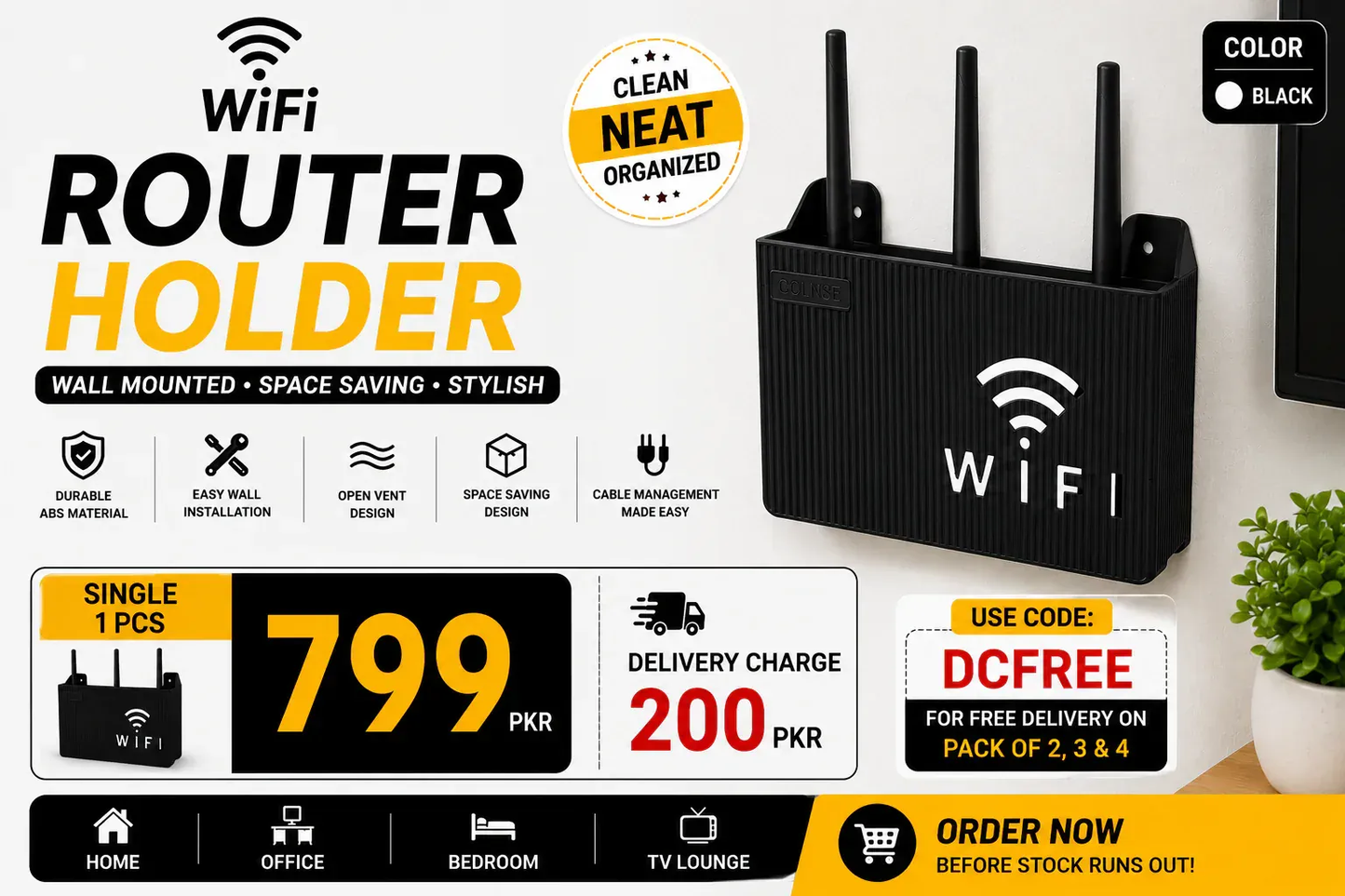 WiFi Router Holder Wall Mount | Single & Pack of 2 | White & Black Colors