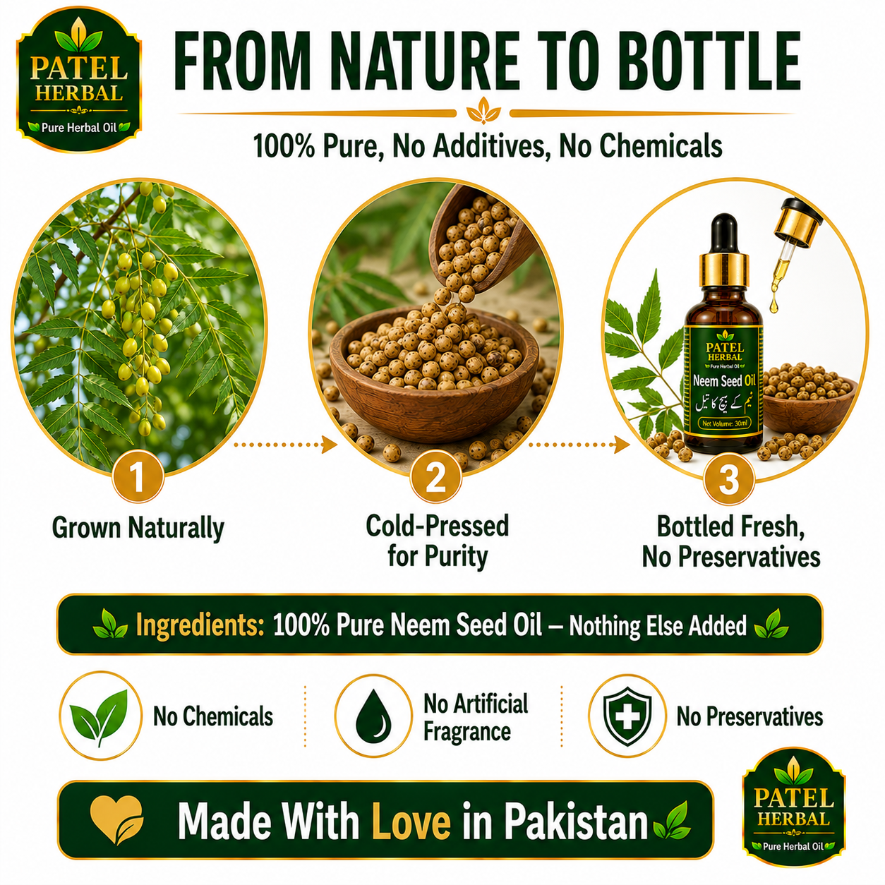 Neem Seed Oil – 100% Pure Herbal Oil for Acne, Skin Infections & Scalp Care | 30ml