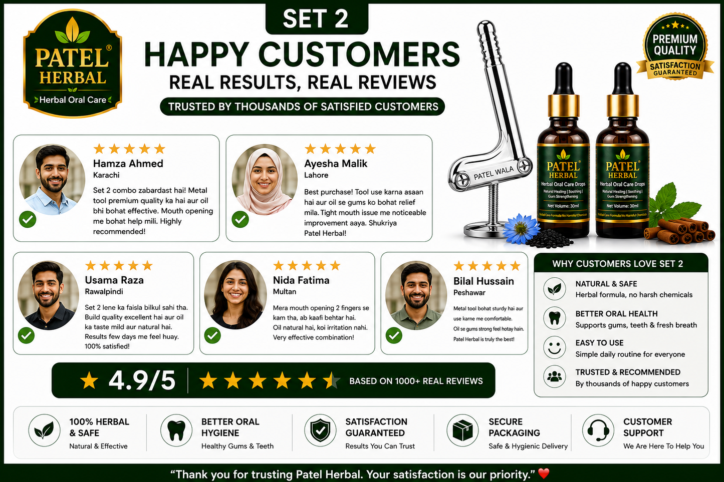 Premium Metal Mouth Opener Tool with 2 Herbal Oral Care Oils | Jaw Exercise Kit (Set 2)