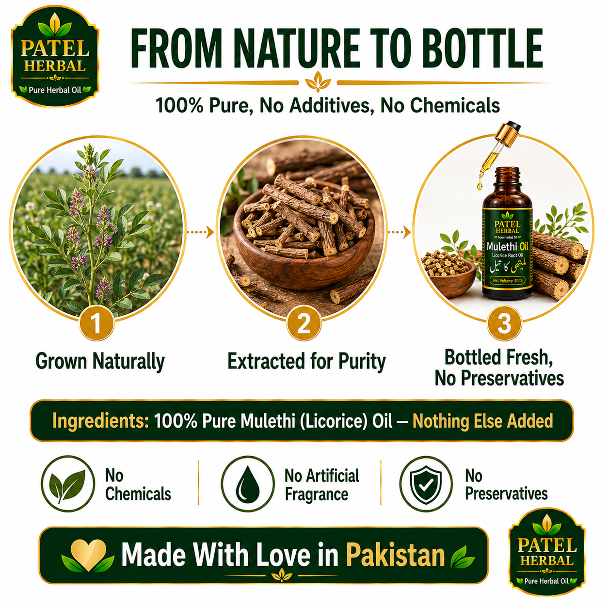 Mulethi Oil (Licorice Root) – 100% Pure Herbal Oil for Skin Brightening & Hair Care | 30ml